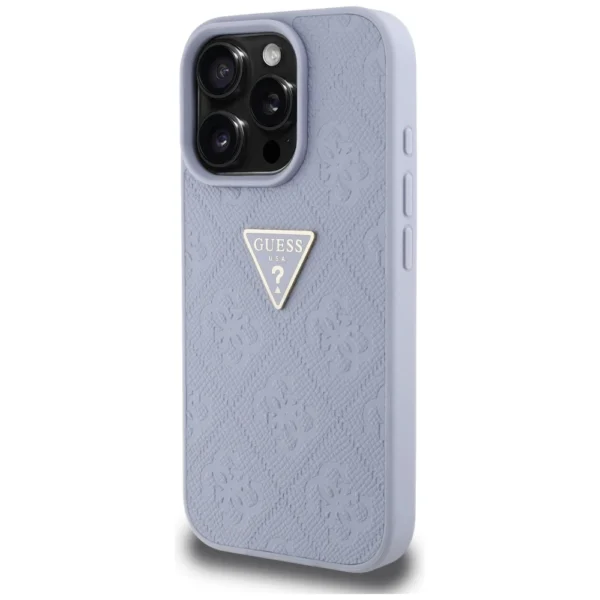 Guess Hot Stamp 4G Pattern Triangle Metal Logo iPhone 16 Pro Max Case - Purpleeng
