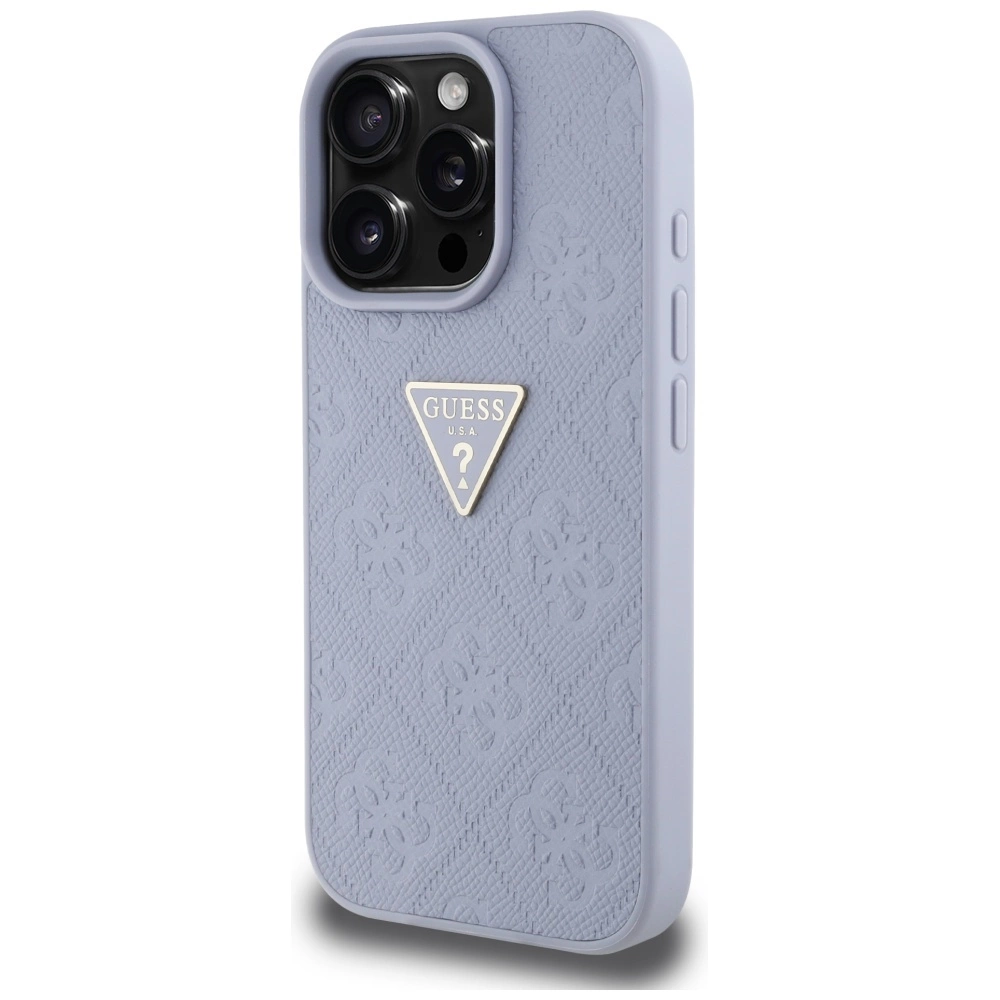 Guess Hot Stamp 4G Pattern Triangle Metal Logo iPhone 16 Pro Max Case - Purpleeng