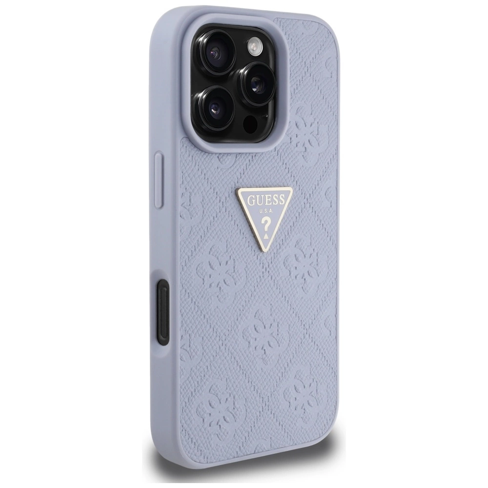 Guess Hot Stamp 4G Pattern Triangle Metal Logo iPhone 16 Pro Max Case - Purpleeng