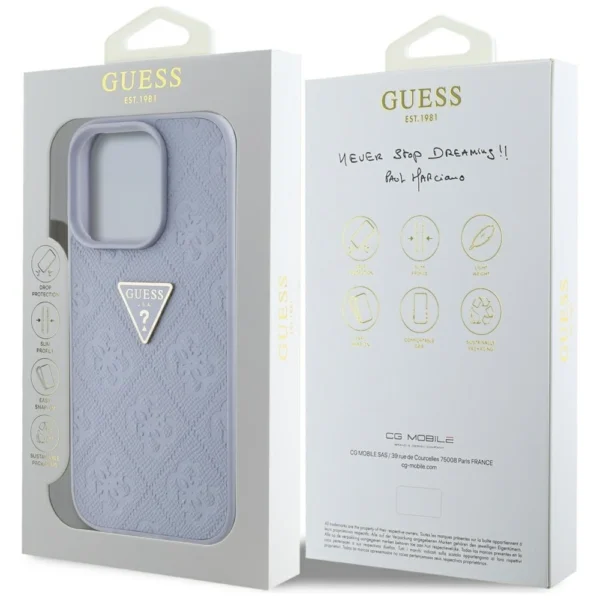 Guess Hot Stamp 4G Pattern Triangle Metal Logo iPhone 16 Pro Max Case - Purpleeng