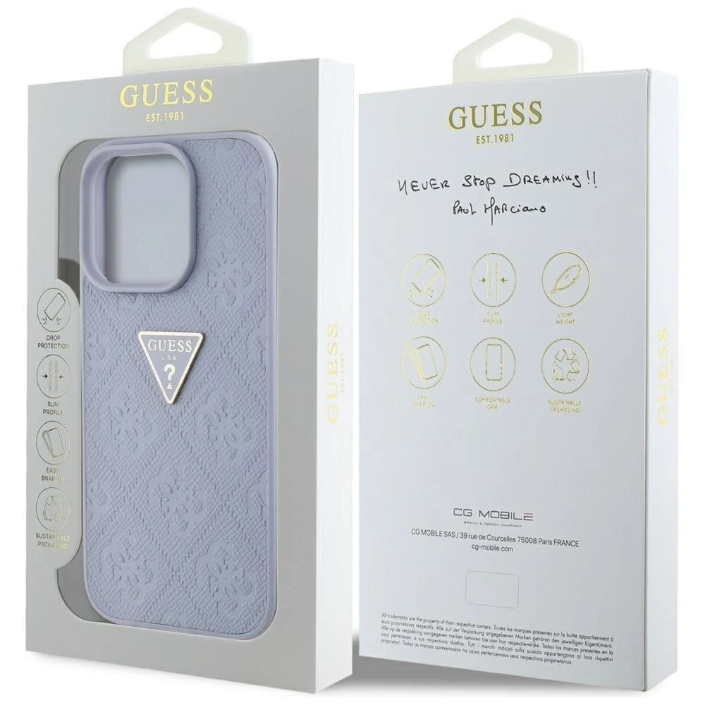 Guess Hot Stamp 4G Pattern Triangle Metal Logo iPhone 16 Pro Max Case - Purpleeng