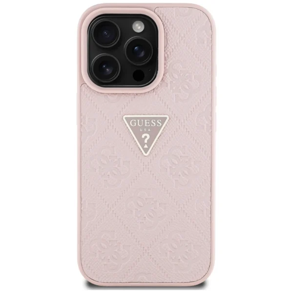 Guess Hot Stamp 4G Pattern Triangle Metal Logo iPhone 16 Pro Max Case - Pinkeng