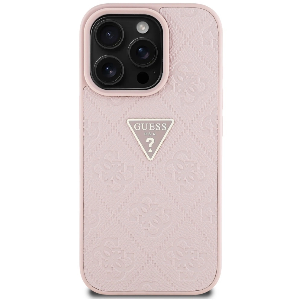 Guess Hot Stamp 4G Pattern Triangle Metal Logo iPhone 16 Pro Max Case - Pinkeng