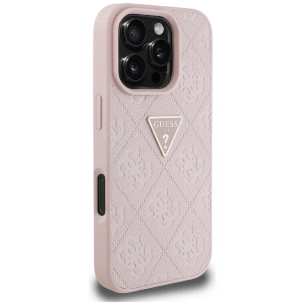 Guess Hot Stamp 4G Pattern Triangle Metal Logo iPhone 16 Pro Max Case - Pinkeng