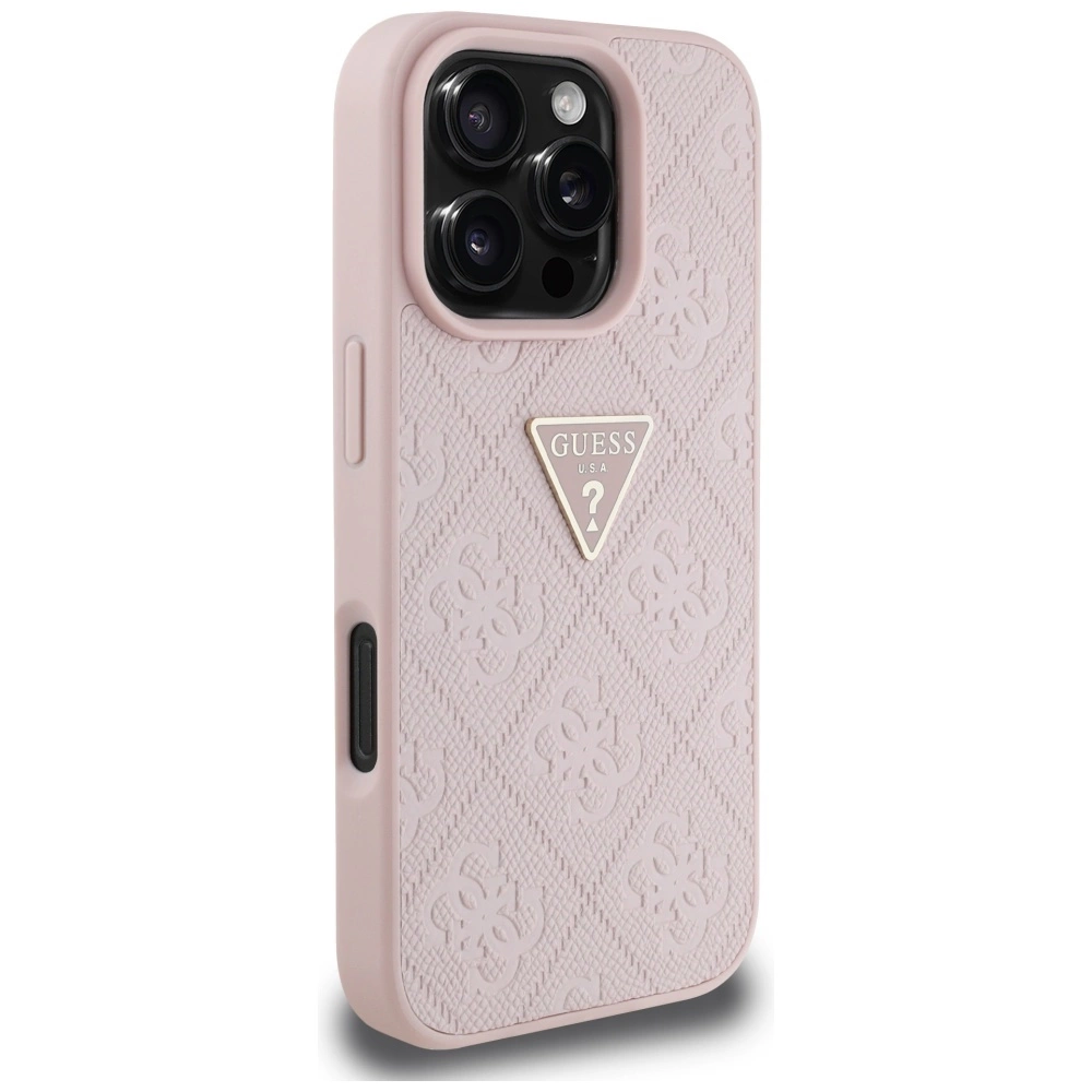 Guess Hot Stamp 4G Pattern Triangle Metal Logo iPhone 16 Pro Max Case - Pinkeng
