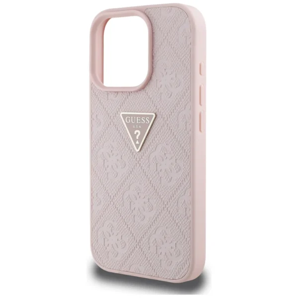 Guess Hot Stamp 4G Pattern Triangle Metal Logo iPhone 16 Pro Max Case - Pinkeng