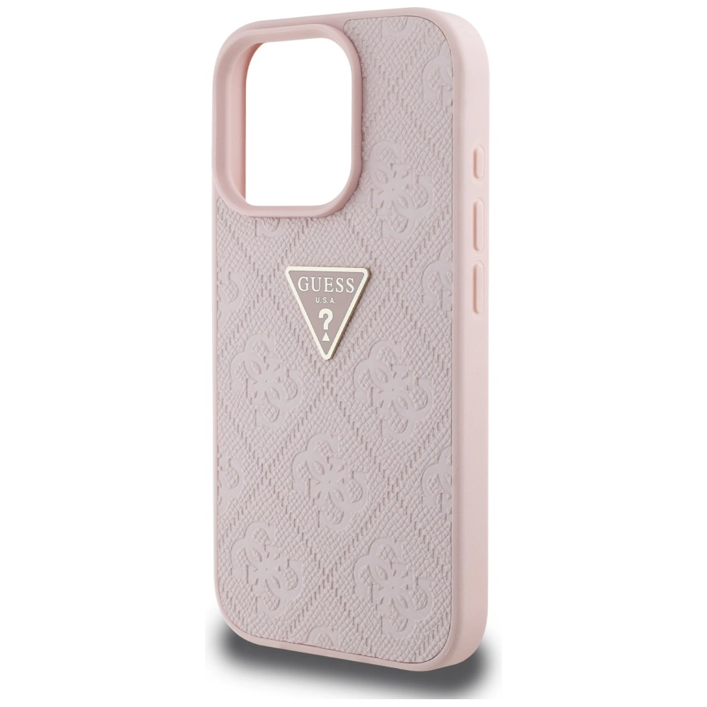 Guess Hot Stamp 4G Pattern Triangle Metal Logo iPhone 16 Pro Max Case - Pinkeng