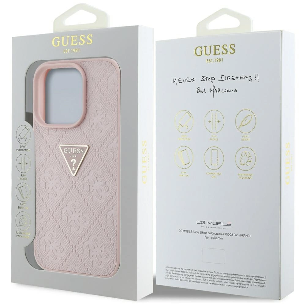 Guess Hot Stamp 4G Pattern Triangle Metal Logo iPhone 16 Pro Max Case - Pinkeng