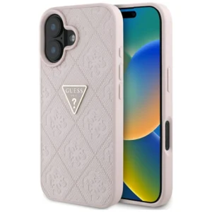 Guess Hot Stamp 4G Pattern Triangle Metal Logo iPhone 16 Case - Pinkeng
