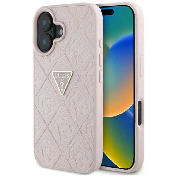 Guess Hot Stamp 4G Pattern Triangle Metal Logo iPhone 16 Case - Pinkeng