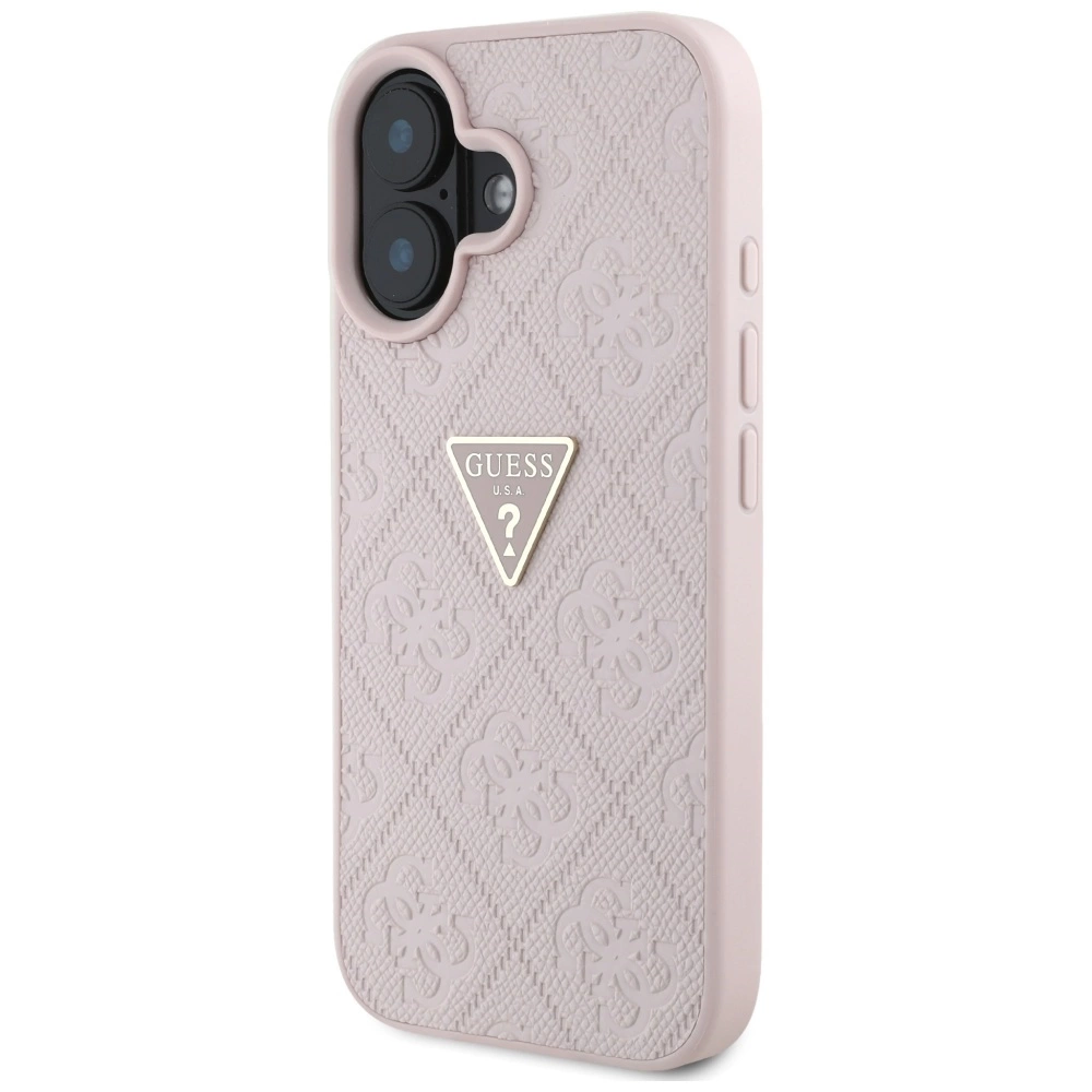 Guess Hot Stamp 4G Pattern Triangle Metal Logo iPhone 16 Case - Pinkeng