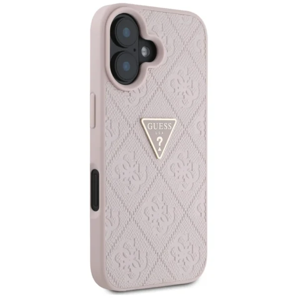 Guess Hot Stamp 4G Pattern Triangle Metal Logo iPhone 16 Case - Pinkeng