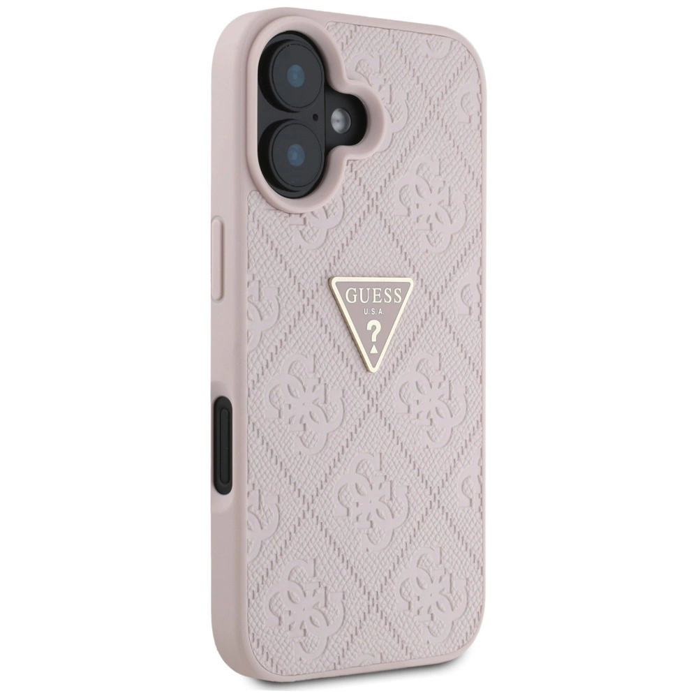 Guess Hot Stamp 4G Pattern Triangle Metal Logo iPhone 16 Case - Pinkeng