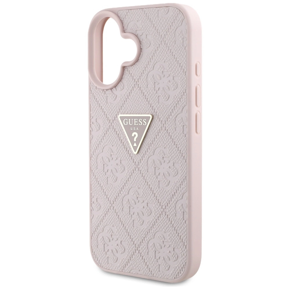 Guess Hot Stamp 4G Pattern Triangle Metal Logo iPhone 16 Case - Pinkeng
