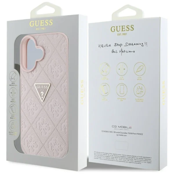 Guess Hot Stamp 4G Pattern Triangle Metal Logo iPhone 16 Case - Pinkeng
