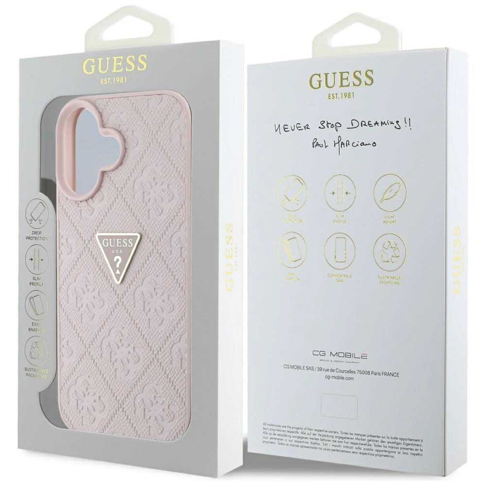 Guess Hot Stamp 4G Pattern Triangle Metal Logo iPhone 16 Case - Pinkeng