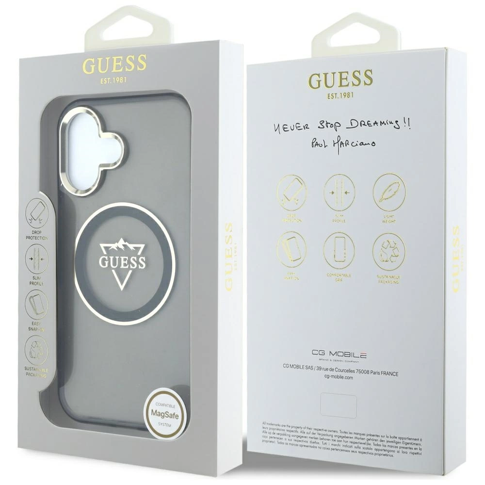 Guess IML Metal Mountain Logo MagSafe case for iPhone 16 - blackeng