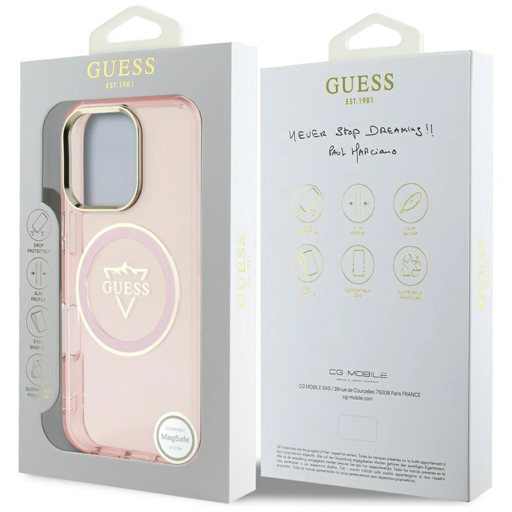 Guess IML Metal Mountain Logo MagSafe iPhone 16 Pro Max Case - Pinkeng