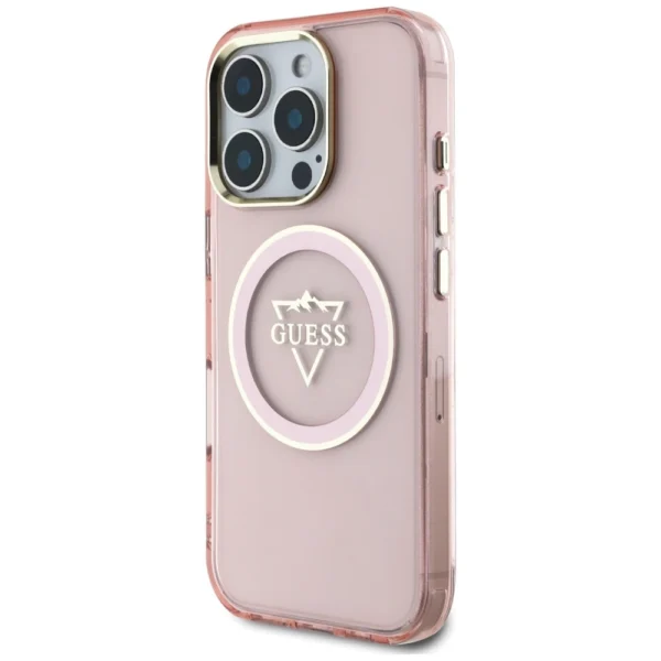 Guess IML Metal Mountain Logo MagSafe iPhone 16 Pro Case - Pinkeng