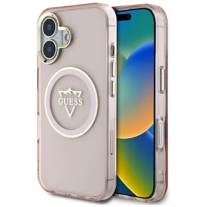 Guess IML Metal Mountain Logo MagSafe iPhone 16 Case - Pinkeng