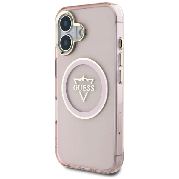 Guess IML Metal Mountain Logo MagSafe iPhone 16 Case - Pinkeng