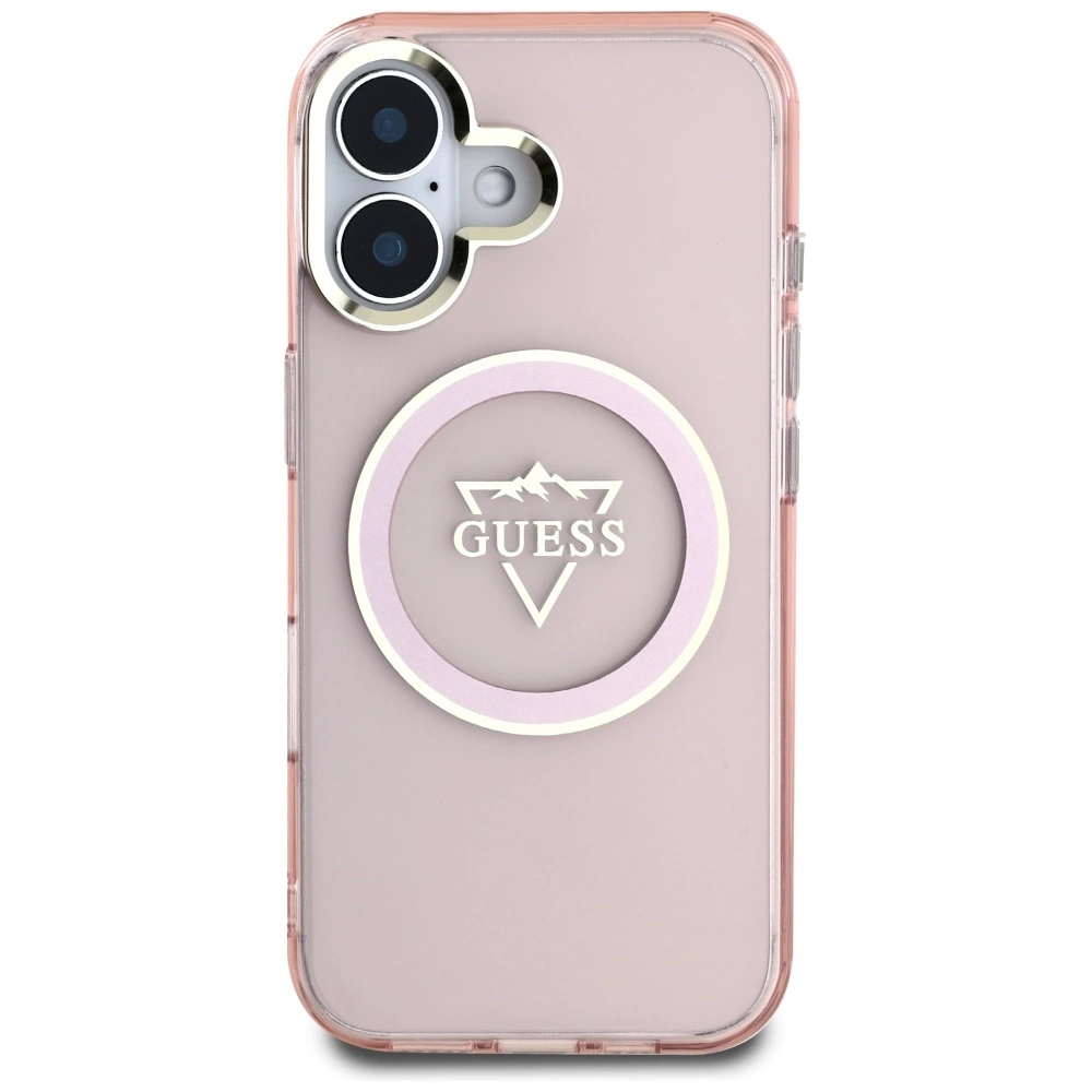 Guess IML Metal Mountain Logo MagSafe iPhone 16 Case - Pinkeng