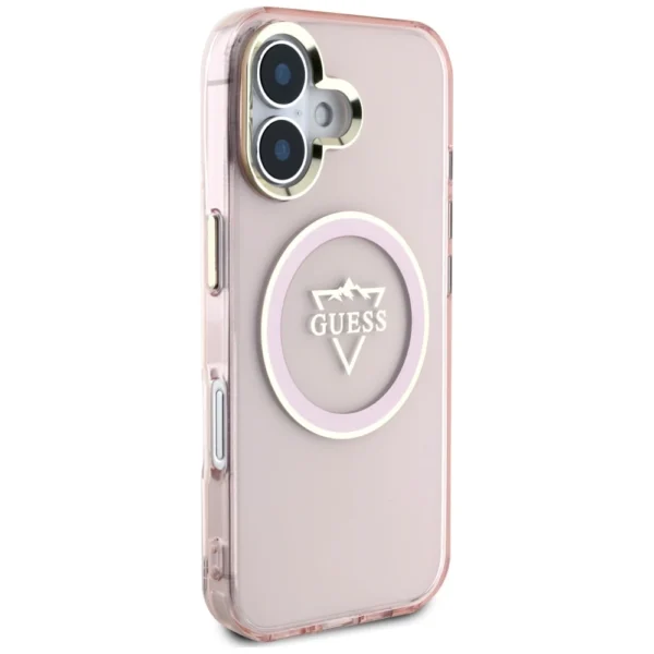 Guess IML Metal Mountain Logo MagSafe iPhone 16 Case - Pinkeng