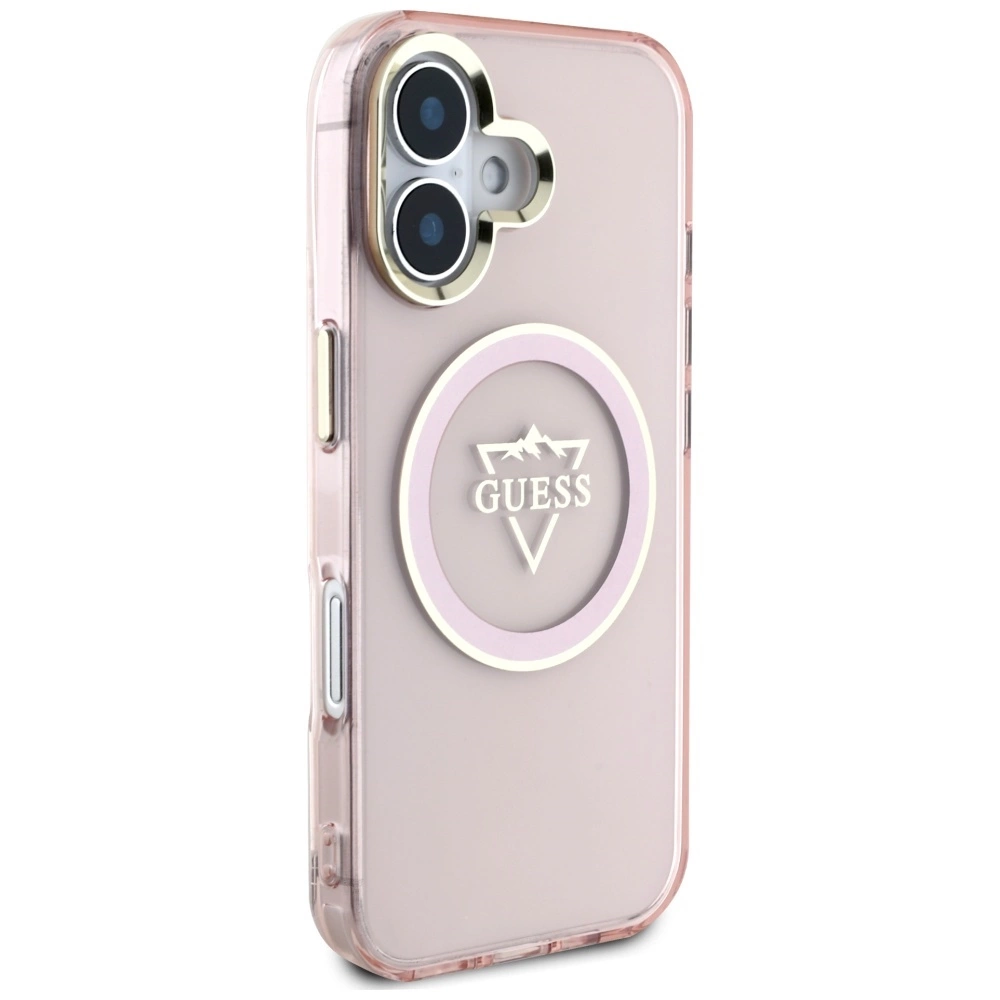 Guess IML Metal Mountain Logo MagSafe iPhone 16 Case - Pinkeng