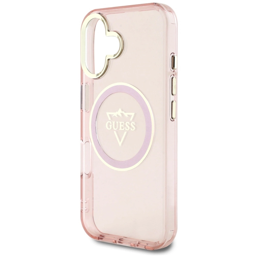 Guess IML Metal Mountain Logo MagSafe iPhone 16 Case - Pinkeng