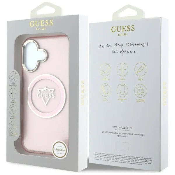 Guess IML Metal Mountain Logo MagSafe iPhone 16 Case - Pinkeng