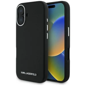 Karl Lagerfeld Saffiano Full Wrapped Elongated Metal Logo MagSafe Case for iPhone 16 - Blackeng