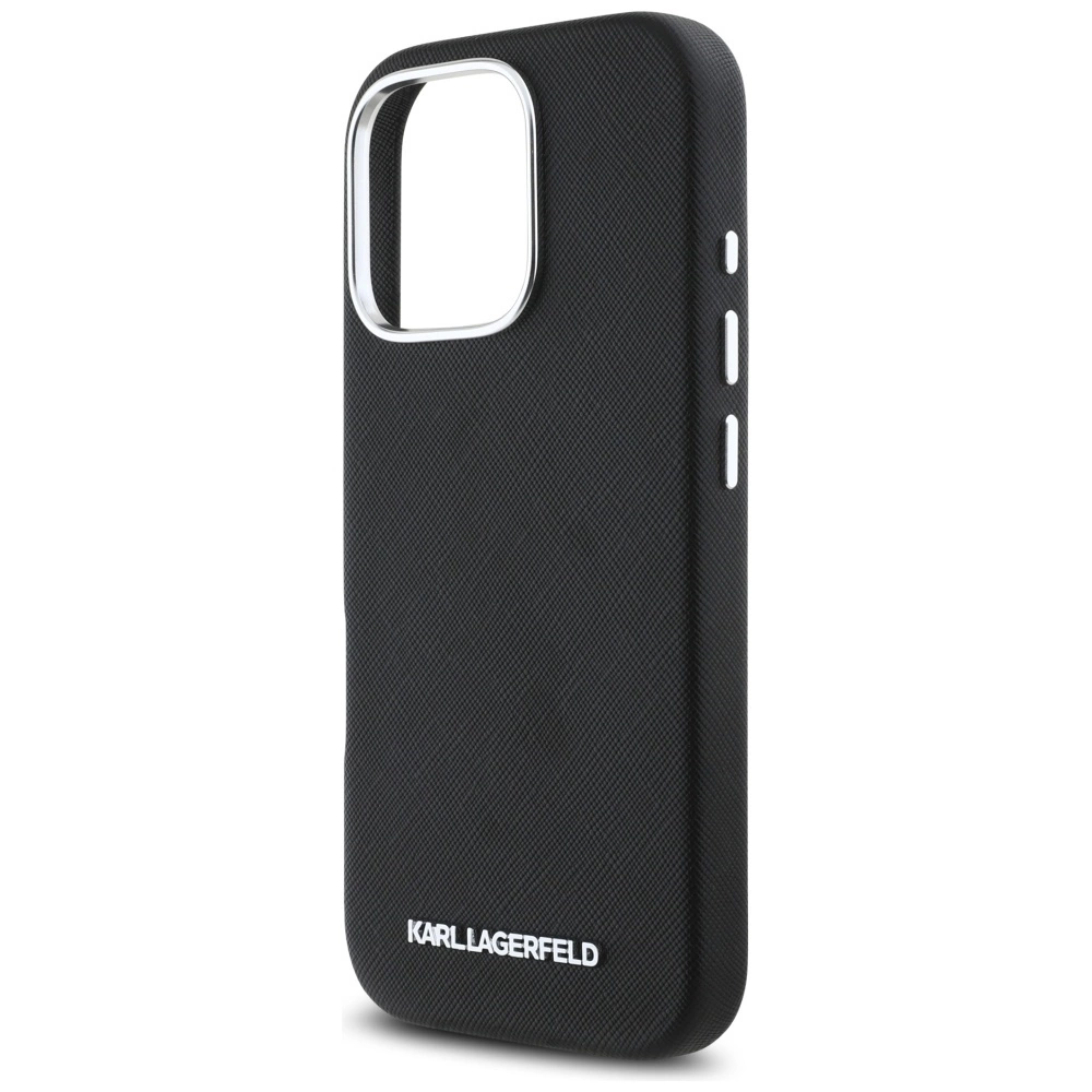 Karl Lagerfeld Saffiano Full Wrapped Elongated Metal Logo MagSafe iPhone 16 Pro Case - Blackeng