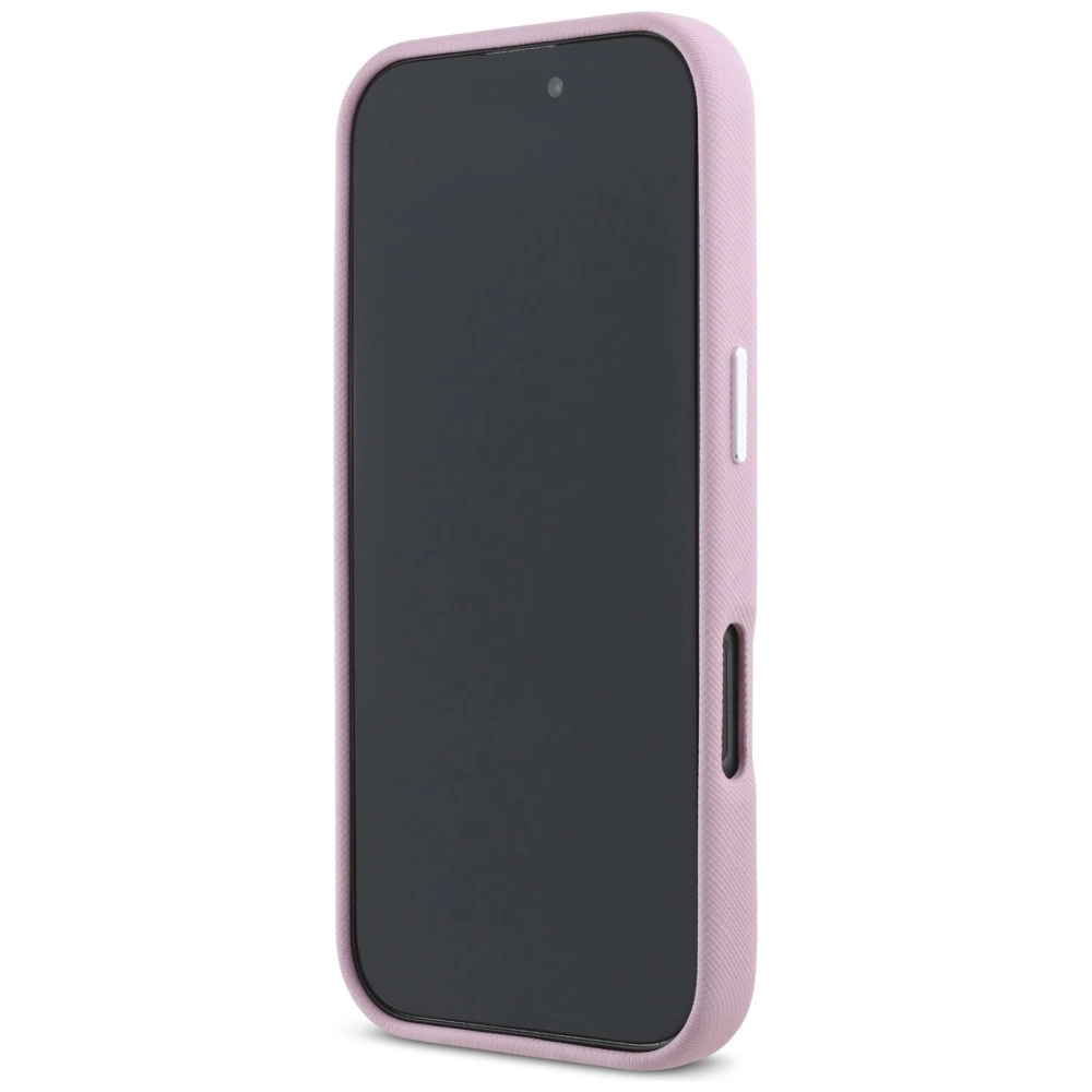Karl Lagerfeld Saffiano Full Wrapped Elongated Metal Logo MagSafe iPhone 16 Pro Max Case - Pinkeng