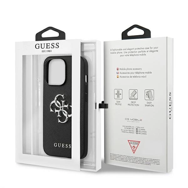 Guess Saffiano 4G Metal Logo case for iPhone 13 Pro / 13 6.1" - blackeng
