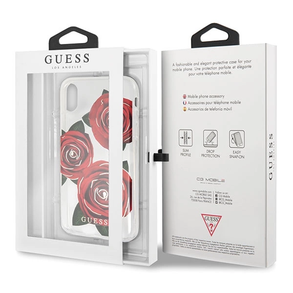 Guess Flower Desire Red Rose iPhone X Case - Transparenteng