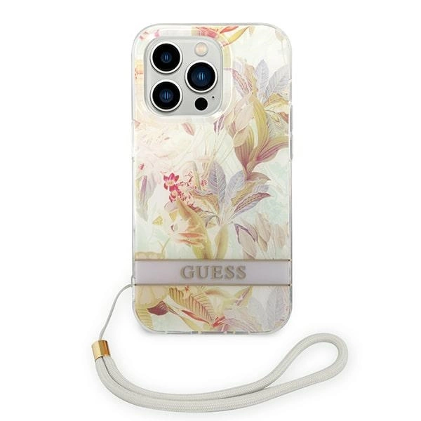 Guess Flower Strap iPhone 14 Pro 6.1" Case - Purpleeng