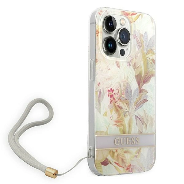 Guess Flower Strap iPhone 14 Pro 6.1" Case - Purpleeng
