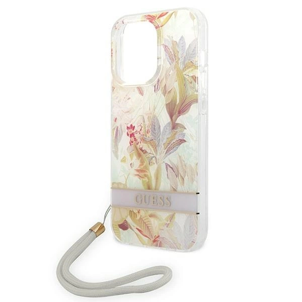 Guess Flower Strap iPhone 14 Pro 6.1" Case - Purpleeng