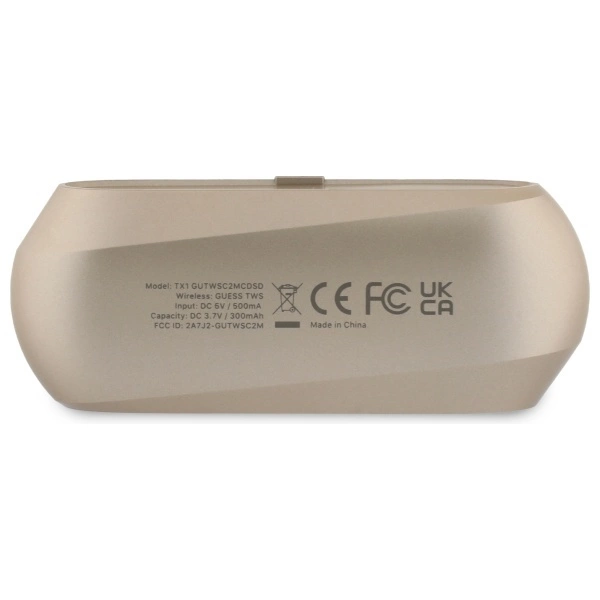 Guess Elongated Metalic Printed Logo Bluetooth TWS Headphones + Docking Station - Goldeng
