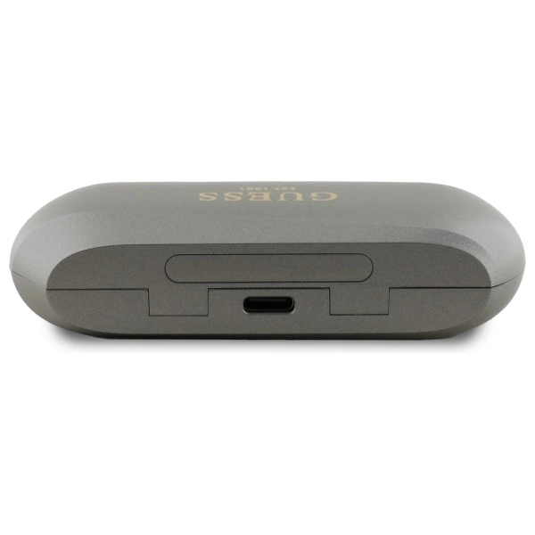 Guess Elongated Metalic Printed Logo Bluetooth TWS Headphones + Docking Station - Grayeng