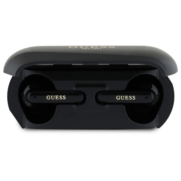 Guess Elongated Metallic Printed Logo Bluetooth TWS Headphones + Docking Station - Blackeng