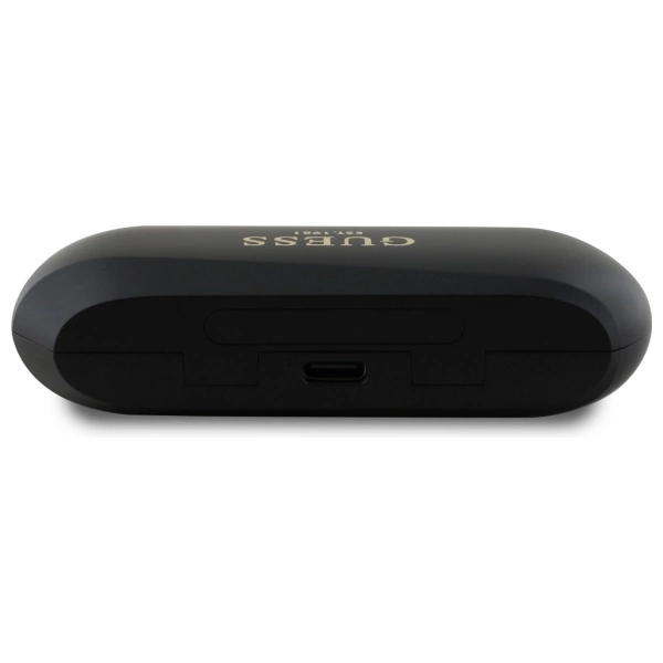 Guess Elongated Metallic Printed Logo Bluetooth TWS Headphones + Docking Station - Blackeng