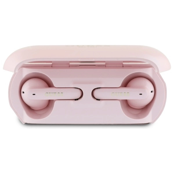 Guess Elongated Metalic Printed Logo Bluetooth TWS Headphones + Docking Station - Pinkeng