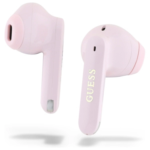 Guess Elongated Metalic Printed Logo Bluetooth TWS Headphones + Docking Station - Pinkeng