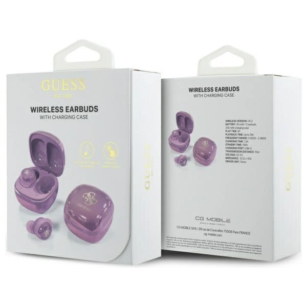Guess 4G Printed Logo Bluetooth TWS Headphones + Docking Station - Purpleeng