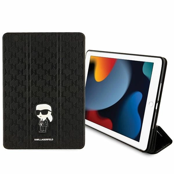 Karl Lagerfeld Saffiano Monogram Ikonik Case for iPad 10.2" 2019 (7th gen.) Folio Magnet Allover Cover - Blackeng