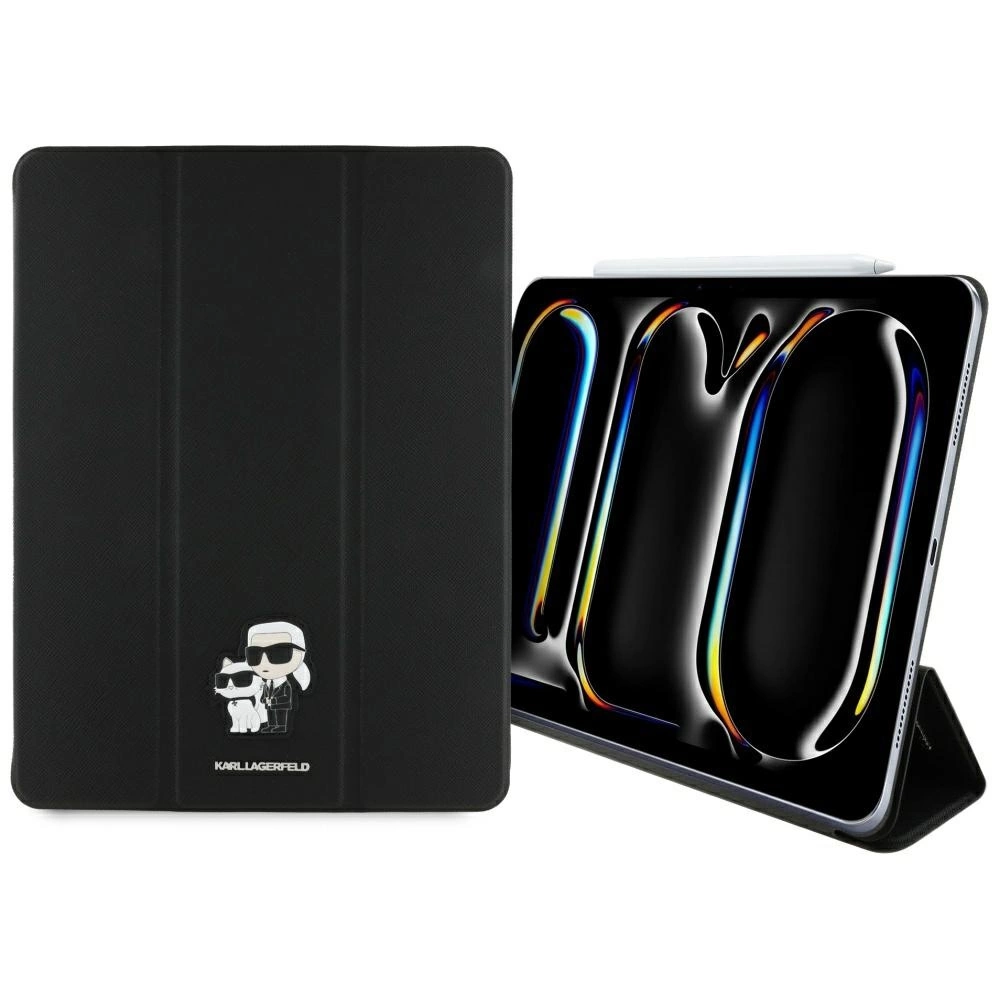 Karl Lagerfeld Saffiano Magnetic Karl & Choupette iPad Pro 13" 2024 Book Cover Case - Blackeng