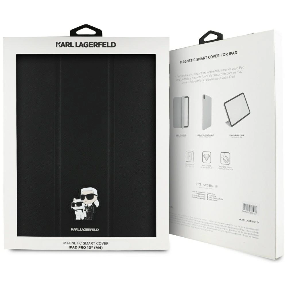 Karl Lagerfeld Saffiano Magnetic Karl & Choupette iPad Pro 13" 2024 Book Cover Case - Blackeng