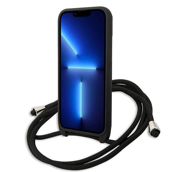 Karl Lagerfeld Leather Monogram Patch and Cord Iconik Case for iPhone 13 Pro Max 6.7" - Blackeng