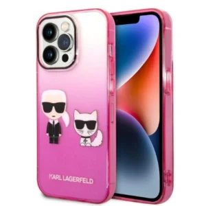 Karl Lagerfeld Gradient Ikonik Karl & Choupette iPhone 14 Pro 6.1" Case - Pinkeng